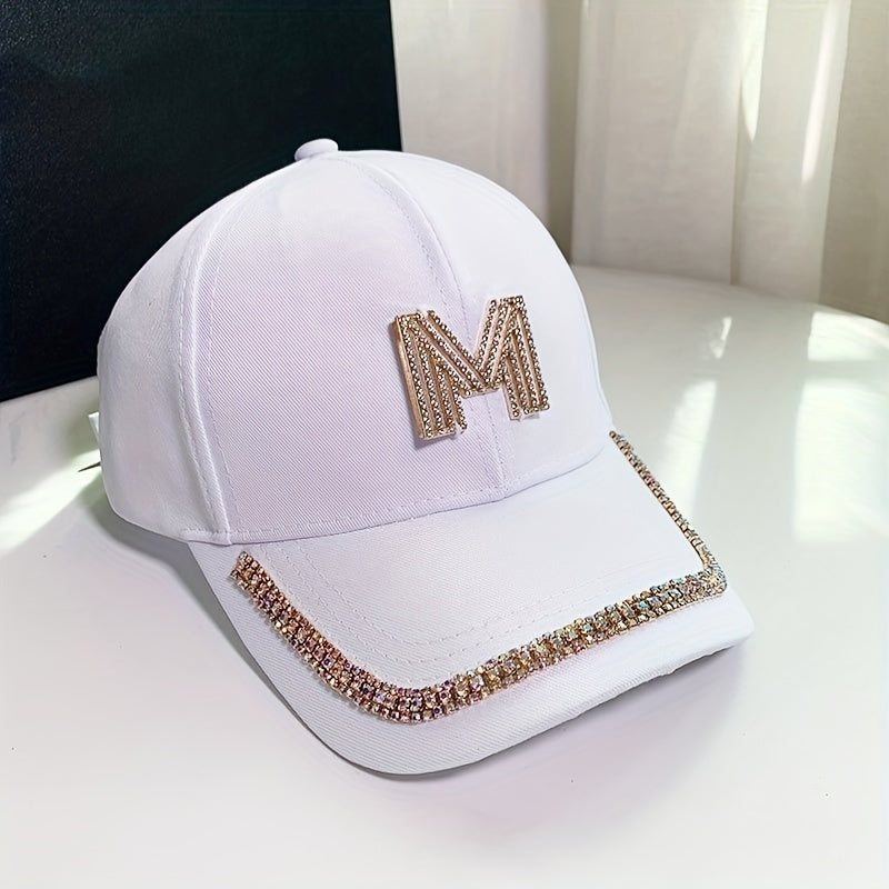 Rhinestone D Label Baseball Cap Hip Hop Sunscreen Sports Hat