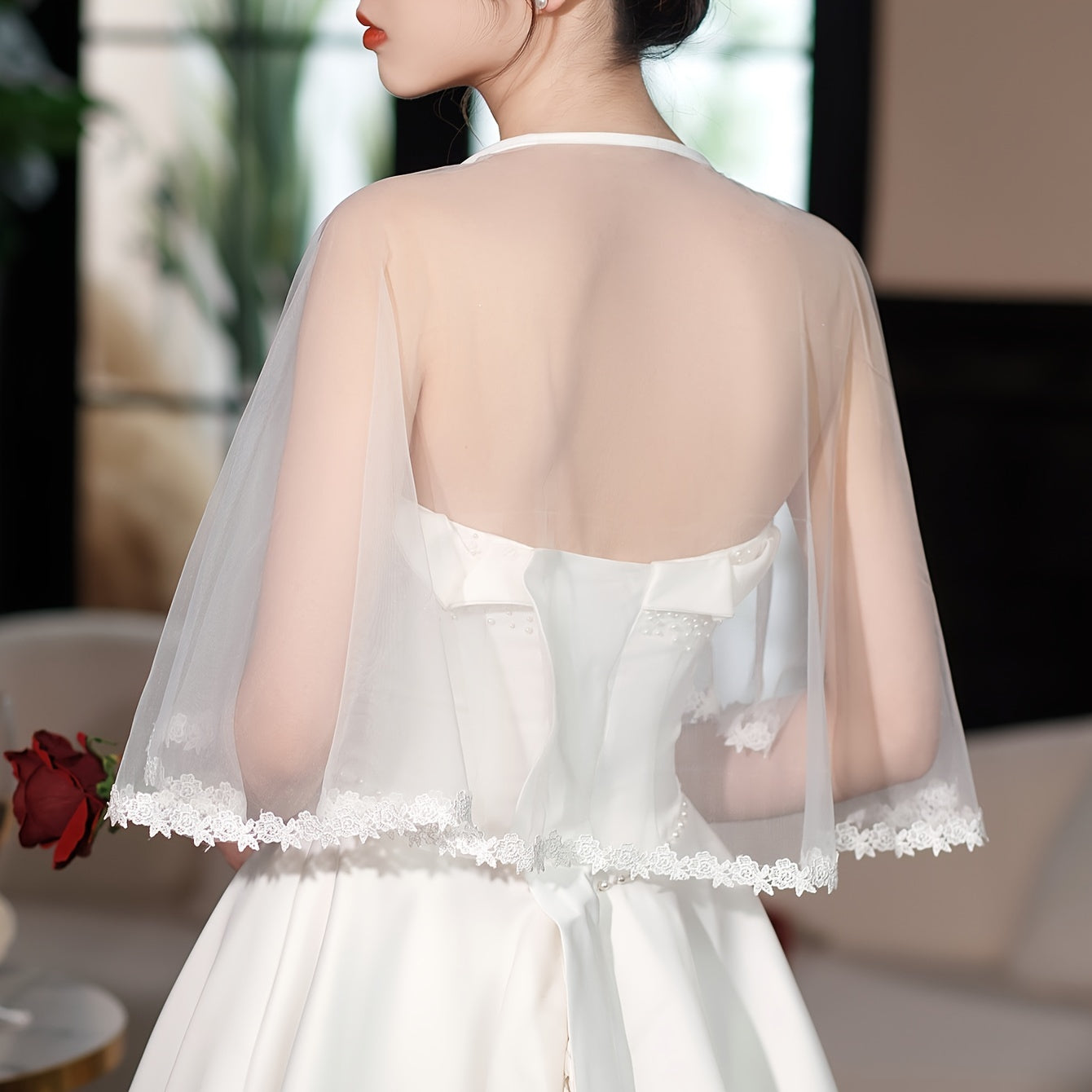 Sheer Lace Trimmed Shawl for Dresses