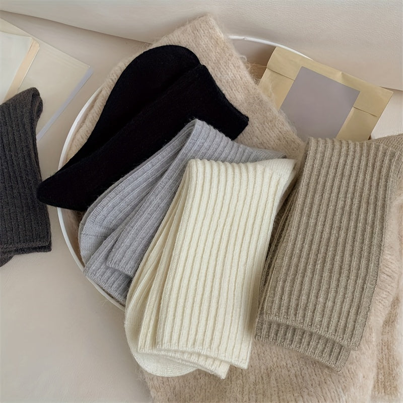 5 Pairs Solid Socks Comfy & Soft Women's Stockings