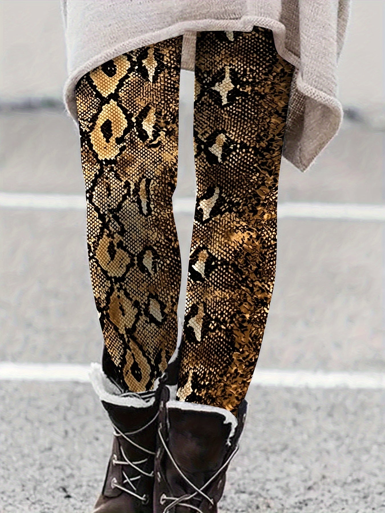  Snake Skin Print Stretch Leggings
