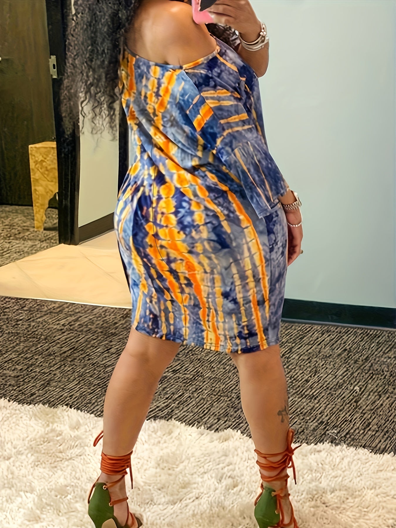  Tie Dye One Shoulder Mini Dress