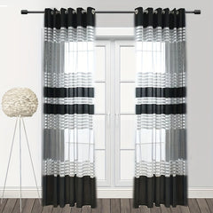 Geometric Sheer Tulle Curtains for Living Room, Sliding Doors - Modern Design