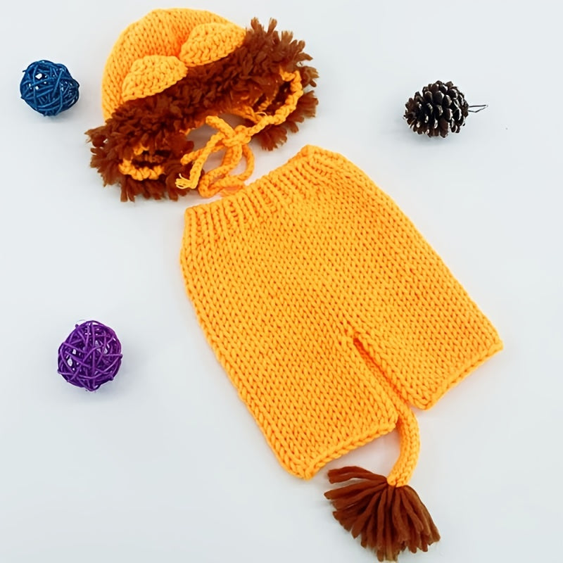 3M Lion Handknitted Baby Photography Props Hat Shorts Suit