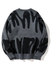Knitted Letter Print Sweater Men's Casual Warm Crew Neck Pullover