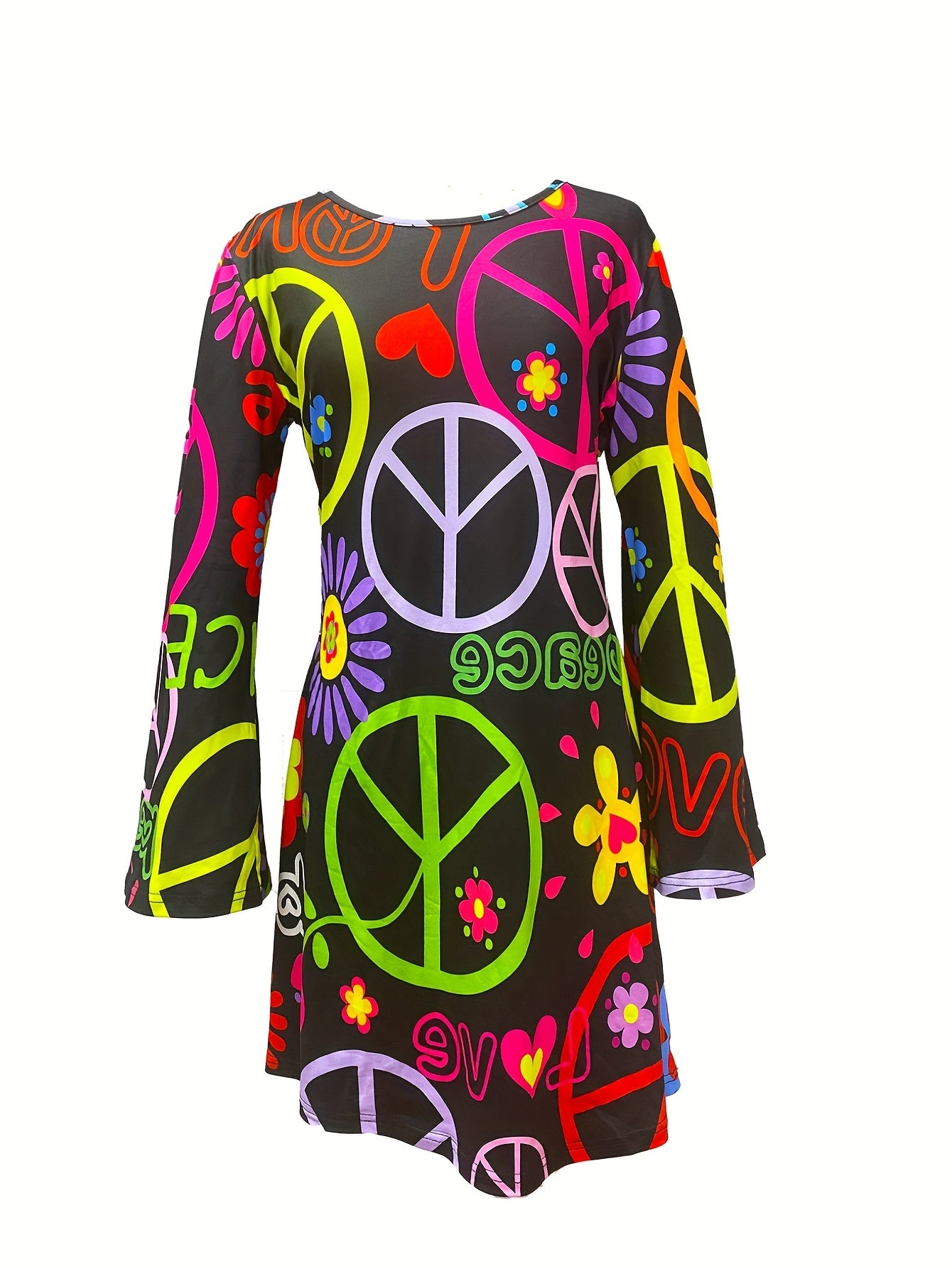 Hippie Halloween Cosplay Dress Long Sleeve Random Print Party Dress
