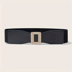 Geometric Rhinestone Buckle Belt PU Wide Be...