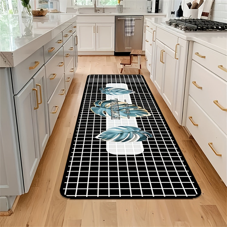 Lattice Print Rug Leaf Pattern Decorative Carpet for Bedroom Living Room