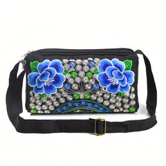 Embroidery Crossbody Bag with Three Zip Shoulder Design