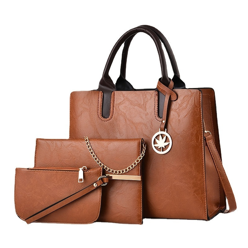 Women's Handbag Set Faux Leather Shoulder Bag & Crossbody Bag & Clutch Purse