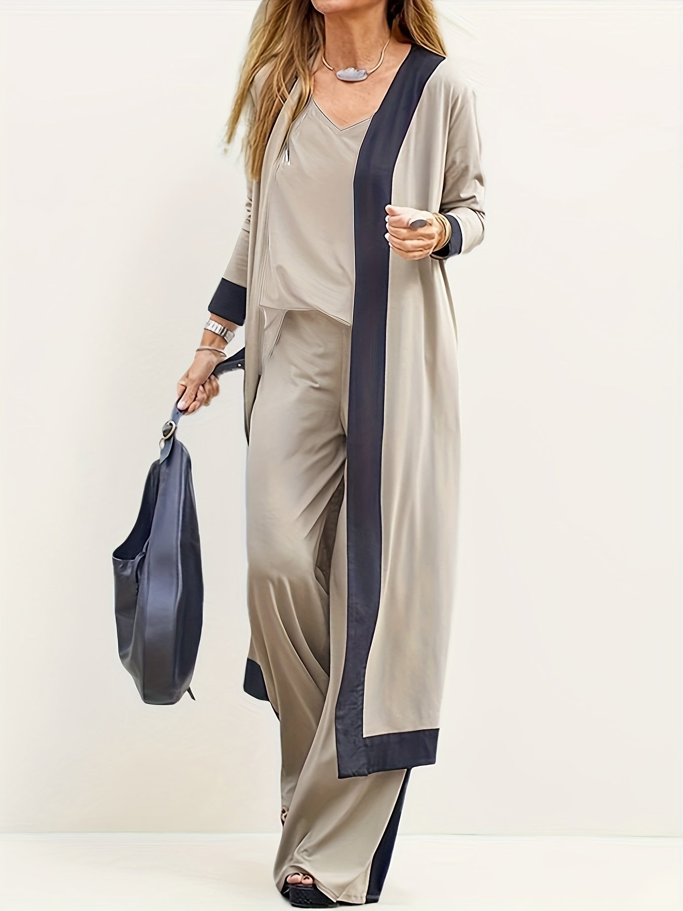  Women's Casual Striped Top & Wide Leg Pants Set