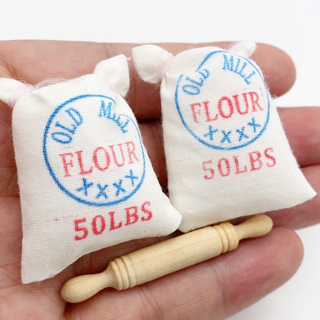 1:12 Scale Flour Bag & Rolling Pin Model Dollhouse Kitchen Decor