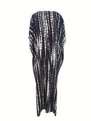  Boho Cover Up Women's Plus Striped Batwing Sleeve Maxi Kaftan Dress
