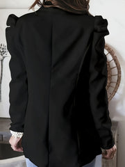  Solid Long Puff Sleeve Blazer With Lapel Collar