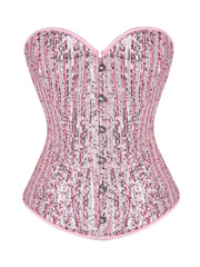  Sequin Lace Up Tummy Control Corset Top