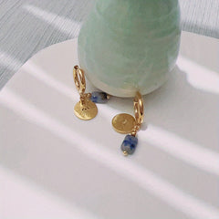 Irregular Stone Pendant Earrings Stainless Steel 18K Plated