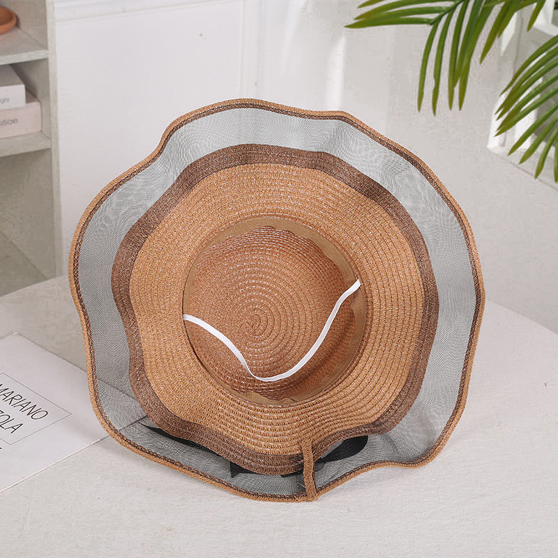 Love Streamer Mesh Gauze Brim Straw Hat Women Beach Sun Hat Valentine
