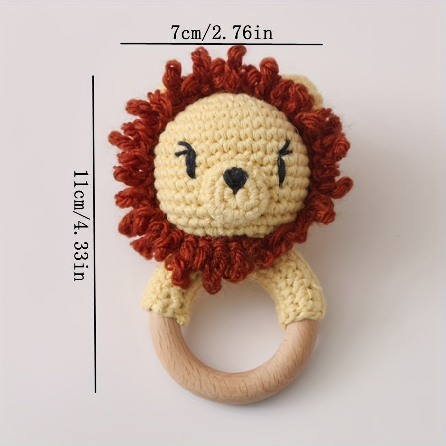 Handwoven Lion Rattle Toy Soft Plush Baby Bell Toy