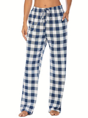 Plaid Drawstring Sleep Bottoms Cozy Home Sleep Pants Women's Loungewear