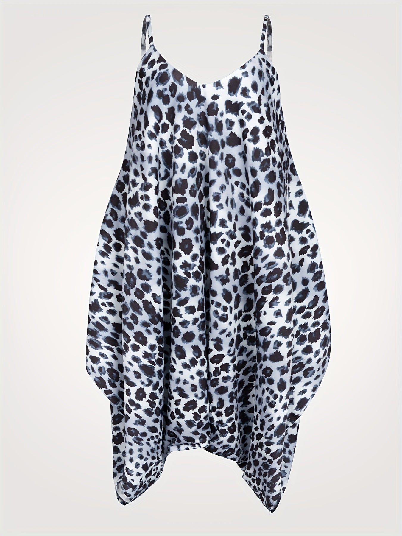  Leopard Print V Neck Harem Jumpsuit