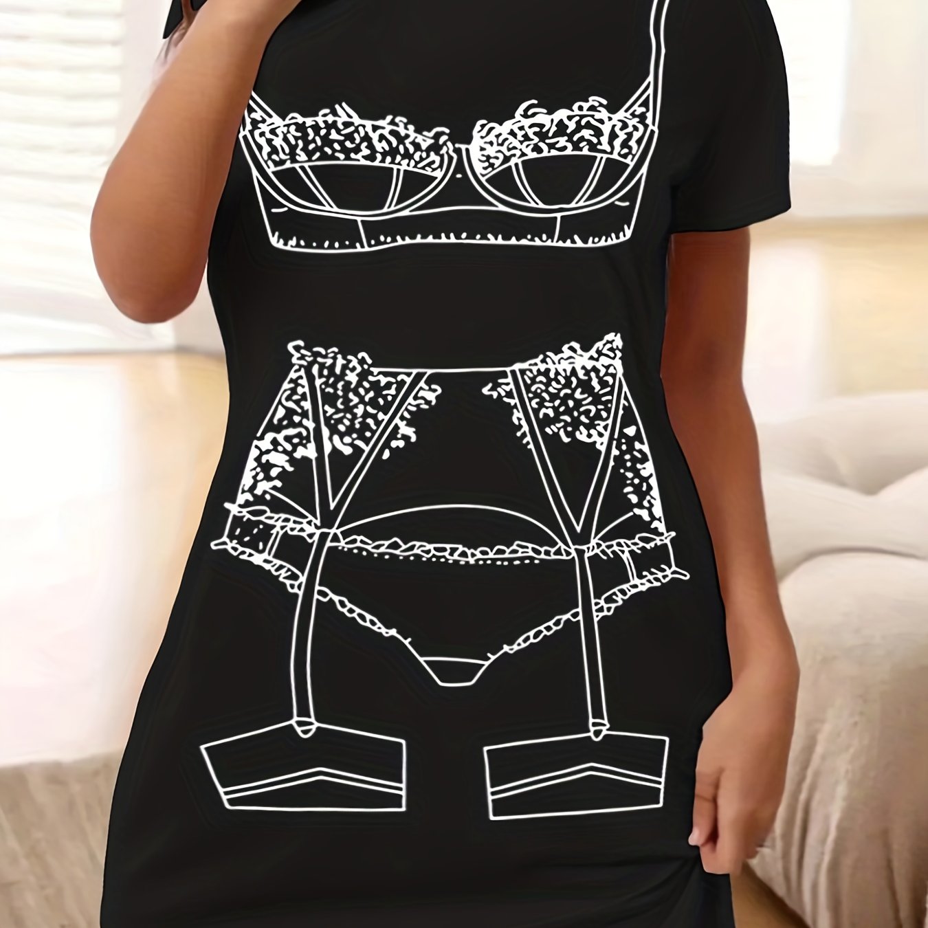 Women's Funny Lingerie Print Tee Dress