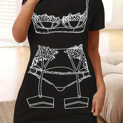  Women's Funny Lingerie Print Tee Dress