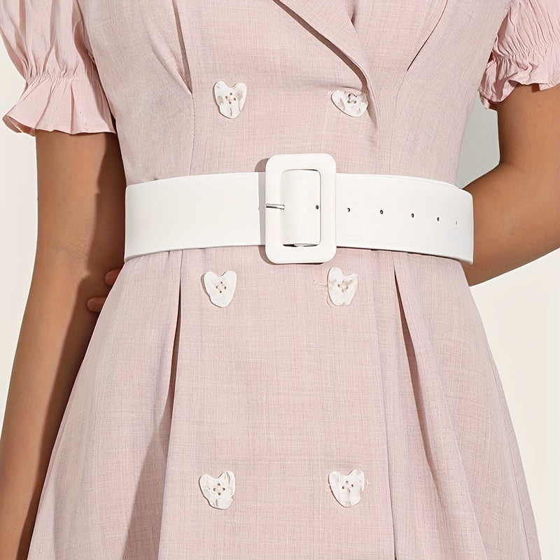 Stylish Wide Belt PU Leather Coat Dress Girdle with Rectangular Buckle for Women