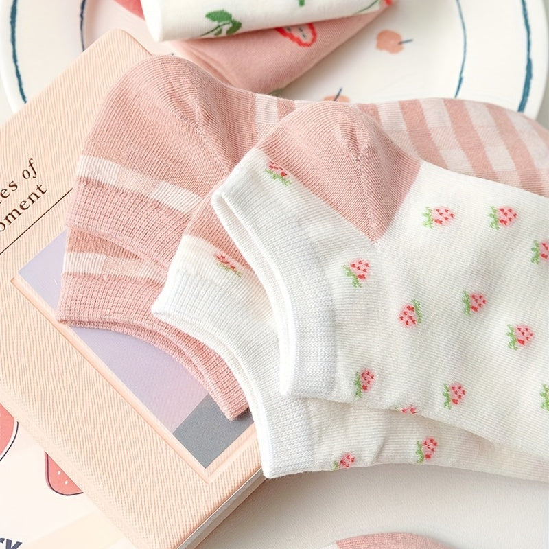 5 Pairs Floral Print Low Cut Ankle Socks Women's Stockings