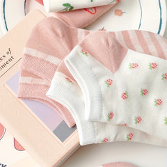 5 Pairs Floral Print Low Cut Ankle Socks Women's Stockings