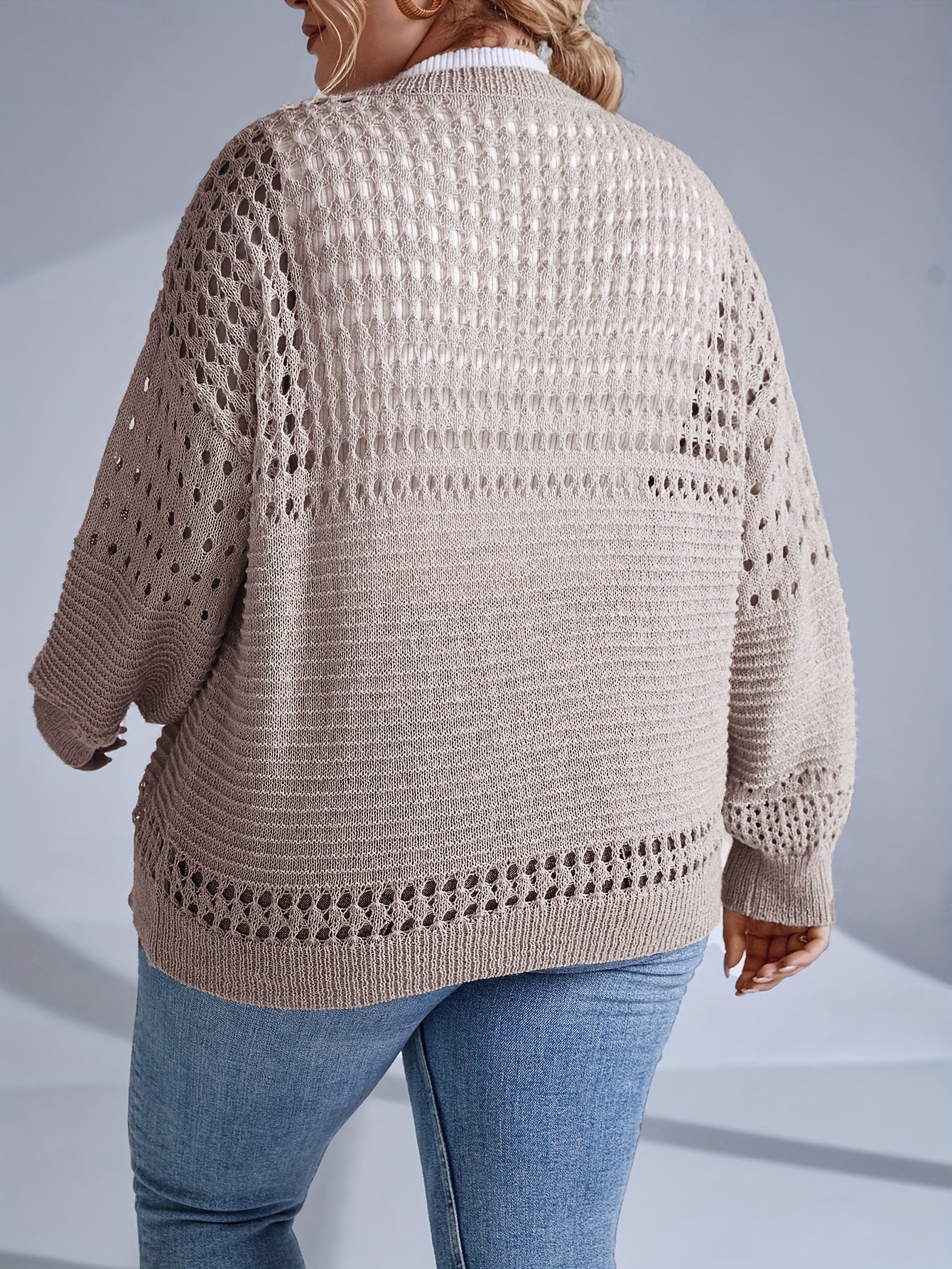 Casual Cardigan Women's Plus Hollow Out Long Sleeve Button Up Sweater