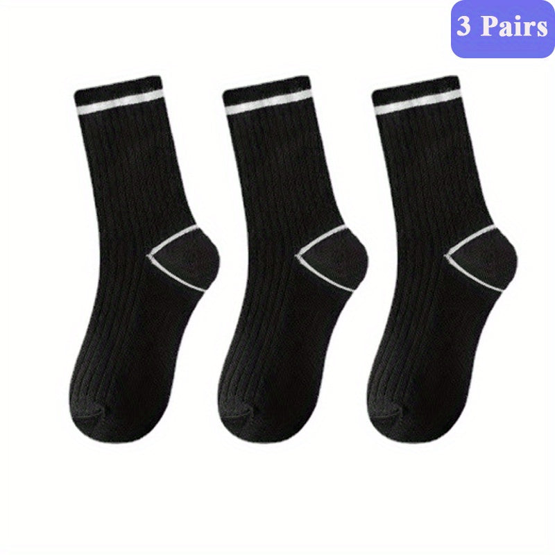 3 Pairs Striped Crew Socks Mid Tube Women's Stockings