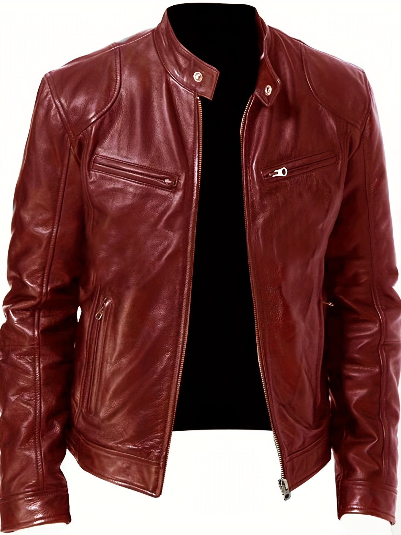 Stylish PU Biker Jacket Men's Casual Zip Up Faux Leather Jacket