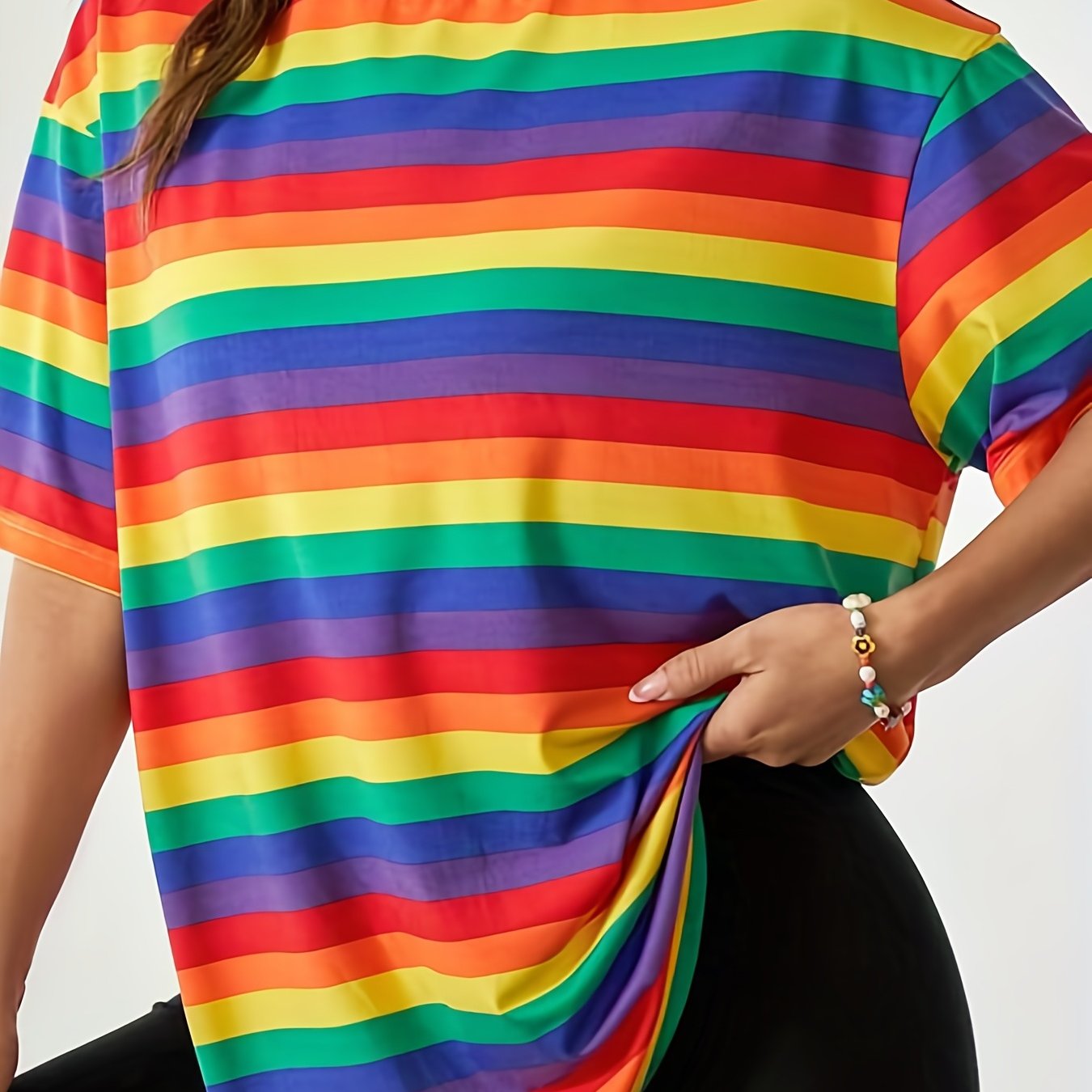  Rainbow Striped Pajama Tee