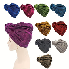 Bright Crinkle Turban Cap Solid Elastic Head Wrap Hijab Hat Ramadan Beanie Chemo