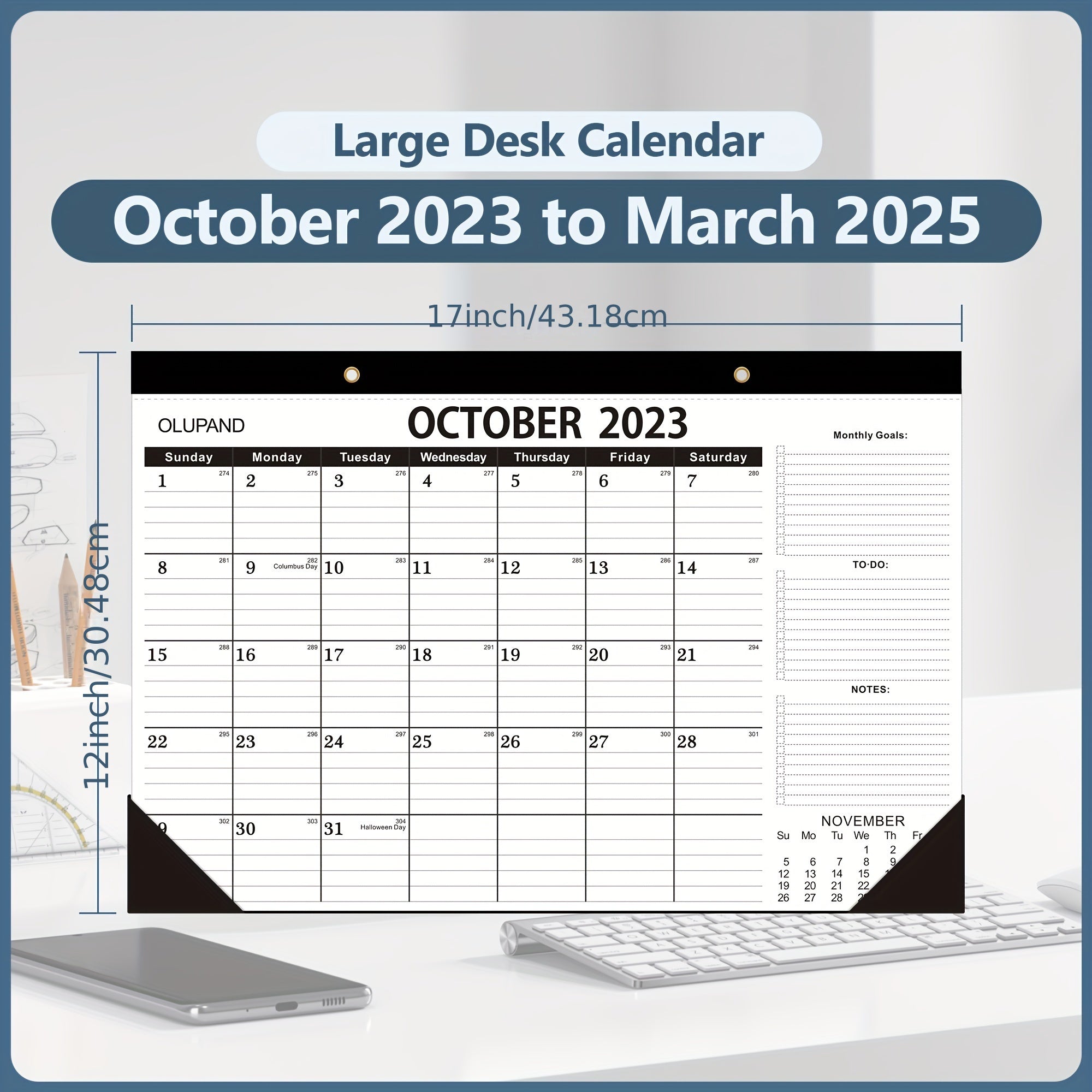Large Desk Calendar 18 Months 43 X 30 To Do List October-March Home Office