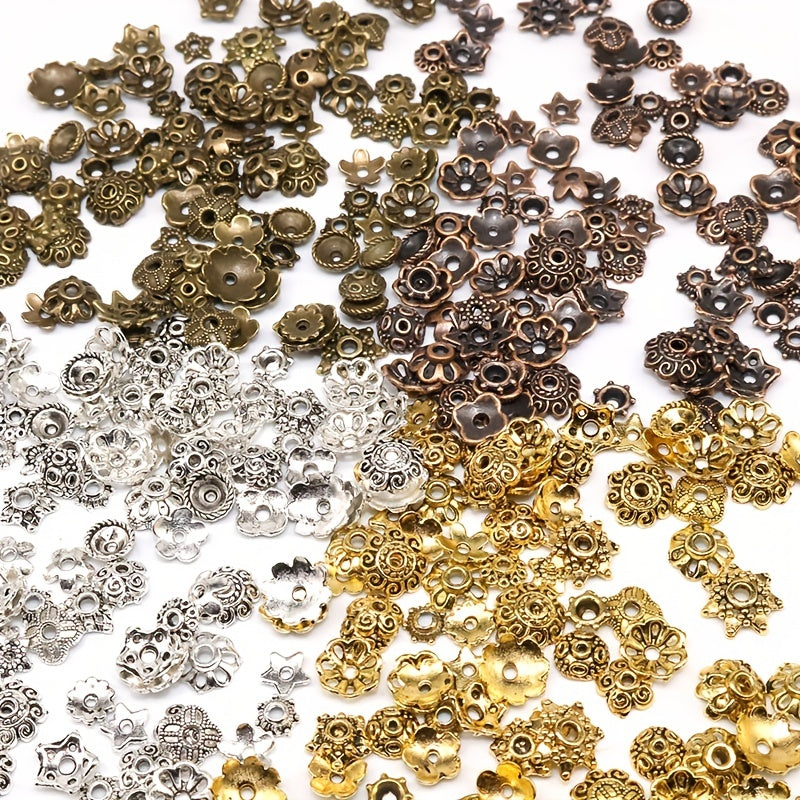 100pcs Antique Silver Bead Hats with Flower Bead Hats DIY Accessorie