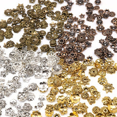 100pcs Antique Silver Bead Hats with Flower Bead Hats DIY Accessorie