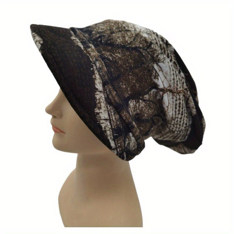 Boho Short Brim Turban Cap Vintage Printed Women Head Wrap Elastic Bandana