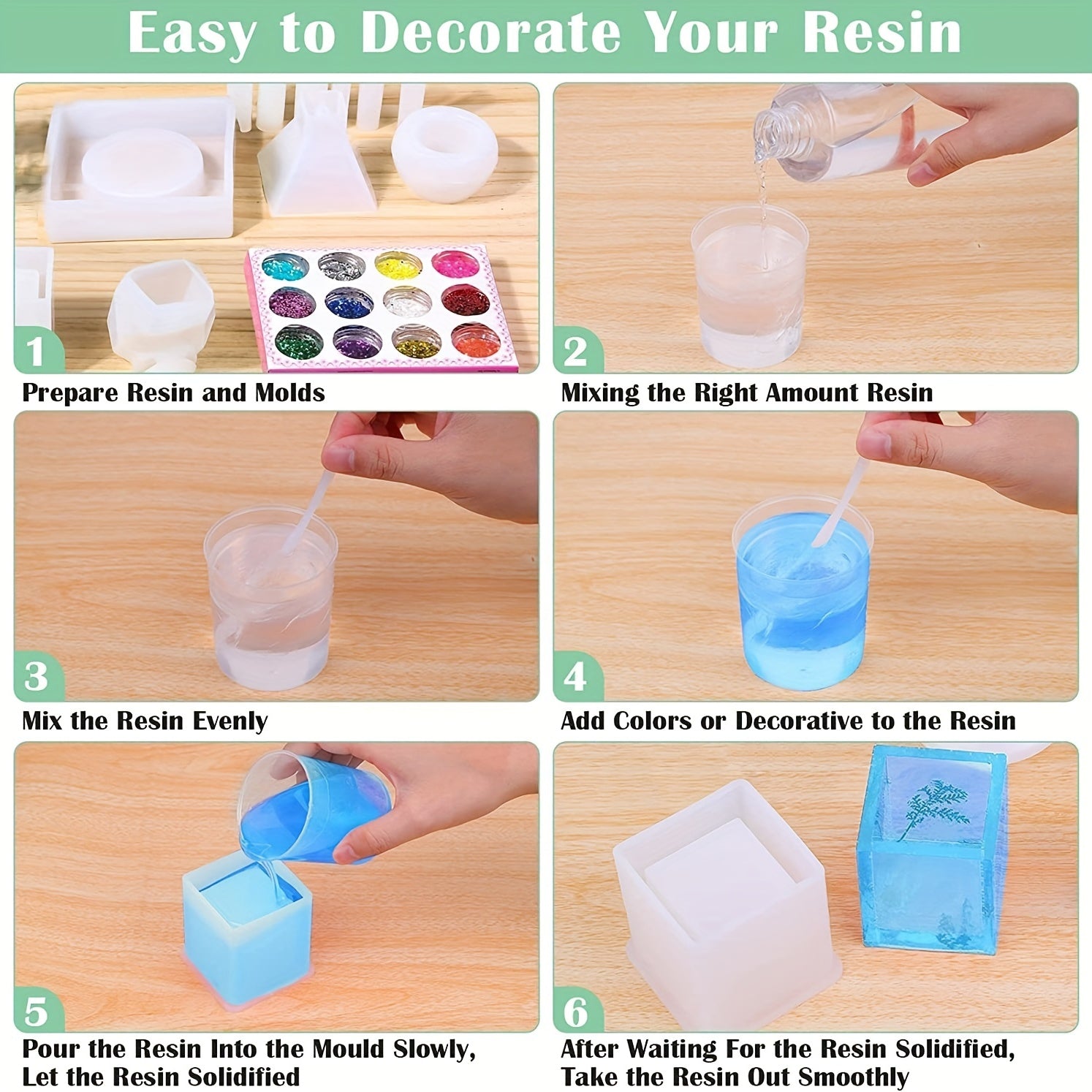 14pcs Silicone Resin Molds Kit for UV Resin Casting