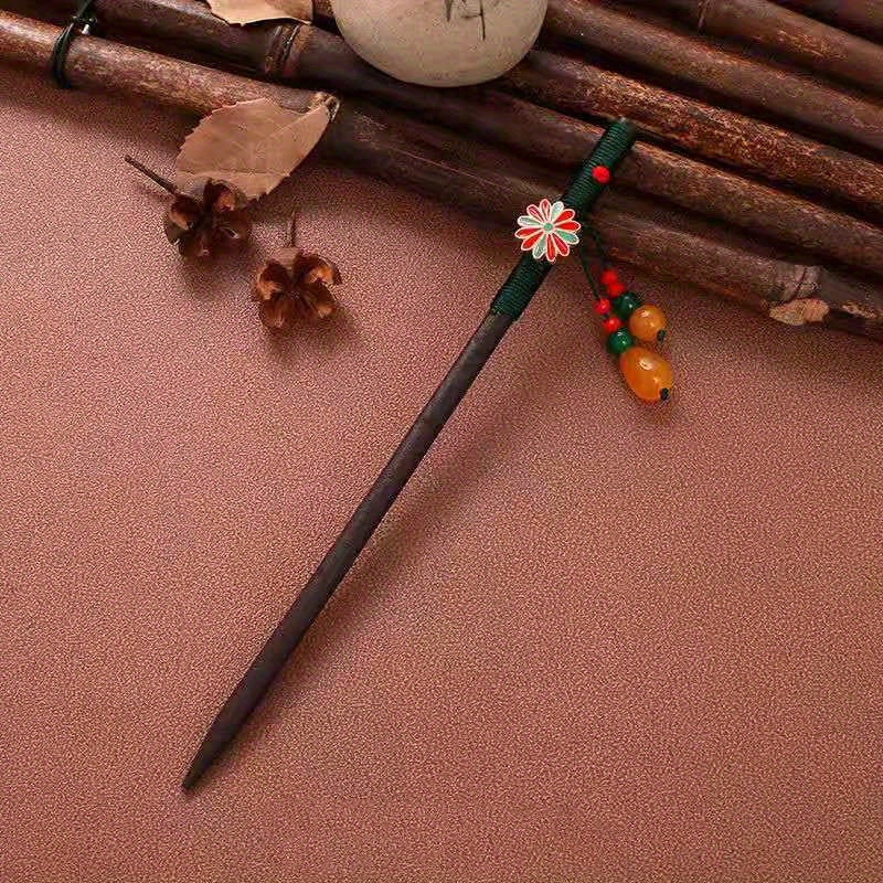 Ancient Chinese Wooden Hair Stick Ponytail Holder Cheongsam Costume Hair Accesso