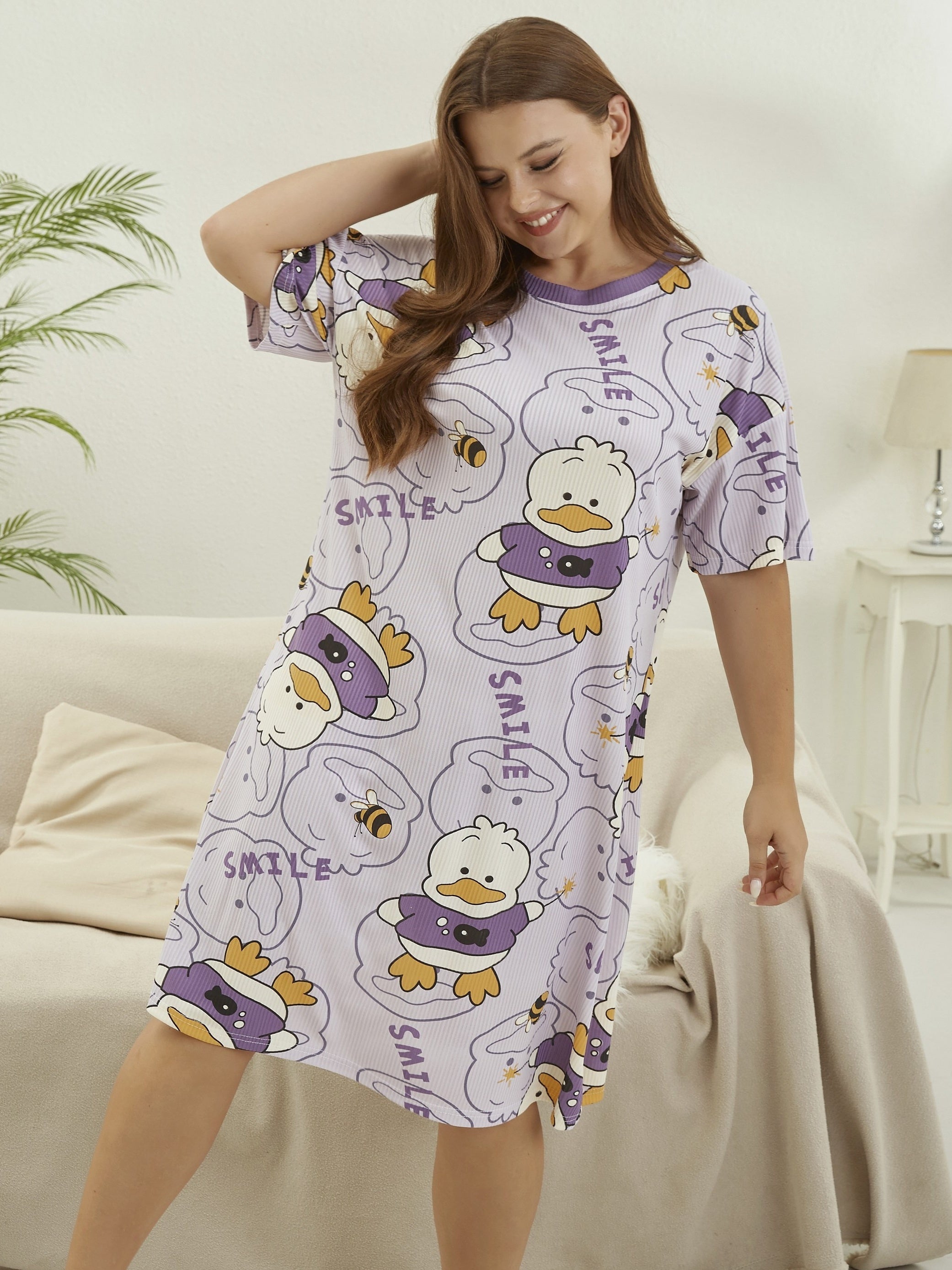  Duck Print Short Sleeve Nightdress