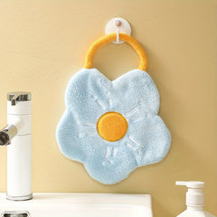 Flower Shape Hand Towel Hanging Drying Hand Rag Coral Velvet Bathroom Decor
