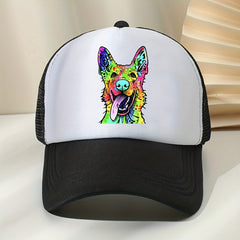 Rainbow Dog Print Hat Mesh Baseball Cap Outdoor Sunshade Trucker