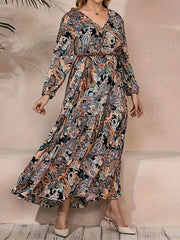  Women's Paisley Print V Neck Maxi Dress