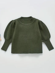 Toddler Girl Knitted Sweater Top Lantern Sleeve Pullover Crew Neck Sweatshirt