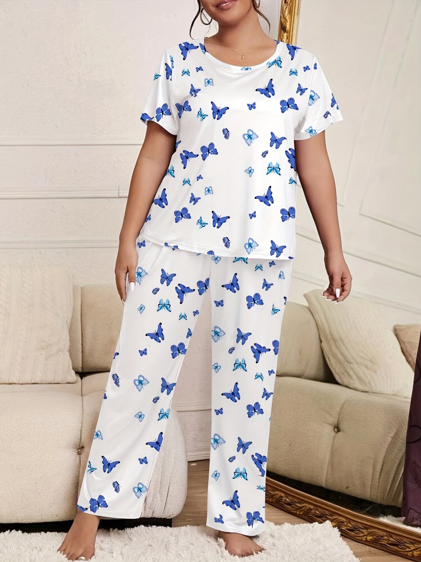  Butterfly Print Casual Pajama Set