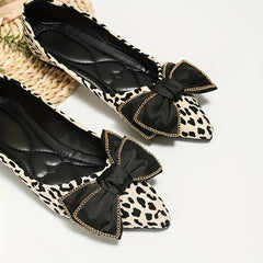 Leopard Print Ballet Flats with Bowknot Detail