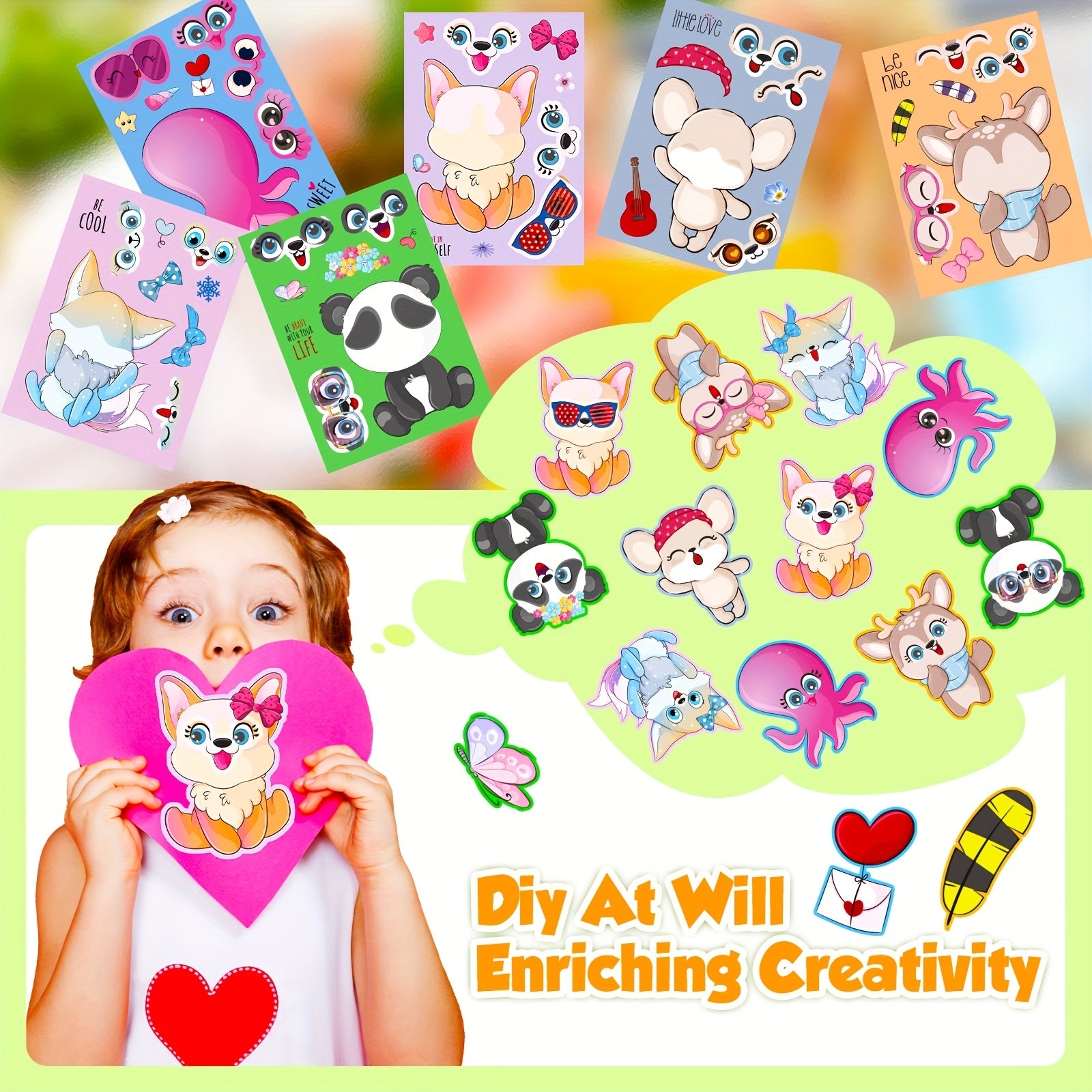 DIY Animal Sticker Set for Kids - Fox, Panda, Ko - Create Your Own Face Stickers