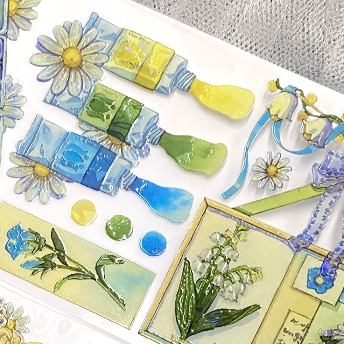 PET Tape 3M 3D Lily Valley Flower Stickers Journaling Colored Masking Tape