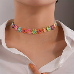 Colorful Flower Fabric Ladies Choker Necklace - Party Favors