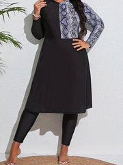  Colorblock Snake Print Long Sleeve Round Neck Stretch Dress